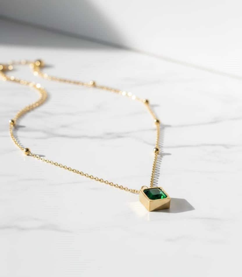Green Gemstone Satellite Necklace